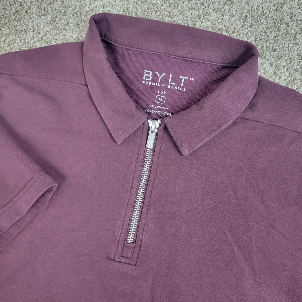 BYLT Premium Basics Lux Mens‎ Medium Solid Maroon Quarter Zip Polo SS